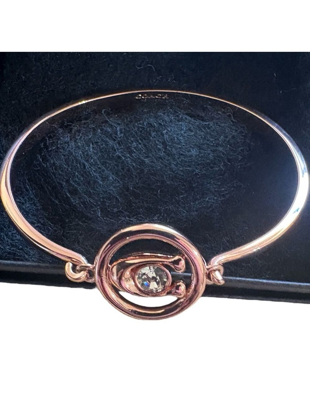 Coach Rose Gold Tone C Logo Crystal Bangle Bracelet One Size